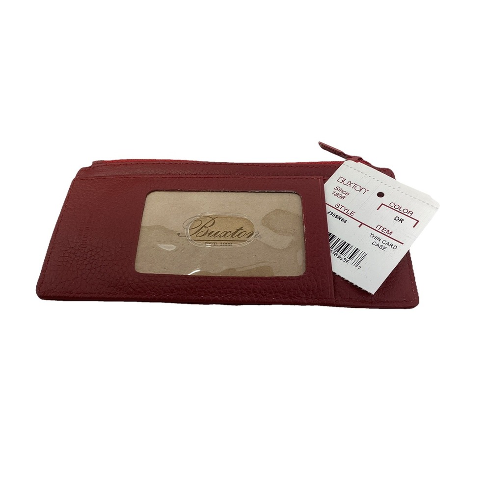 Buxton Women's Leather Pik-Me-Up Thin Card Holder Case Wallet Red Burgundy NWT